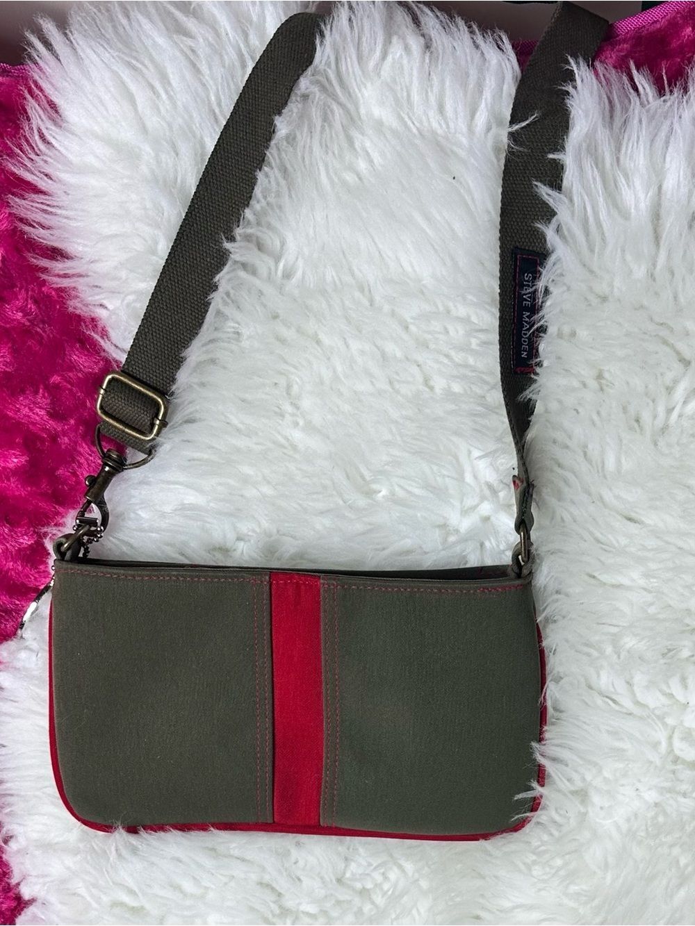 Steve Madden Olive Green Crossbody with Red Stripe